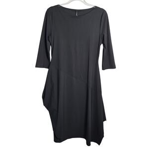 Porto Forum 3/4 Sleeve Black Jersey Dress Asymmetrical Hem Size 1 Small